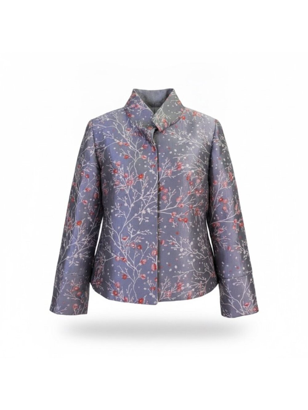 Grace Chuang Womens Purple Jacket With Cherry Blossom Print Size S